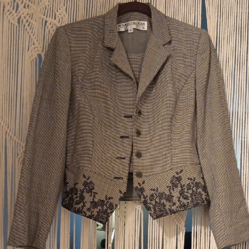 Vintage Noviello-Bloom 2pc Vintage Black And White Checkered Suit Size 4